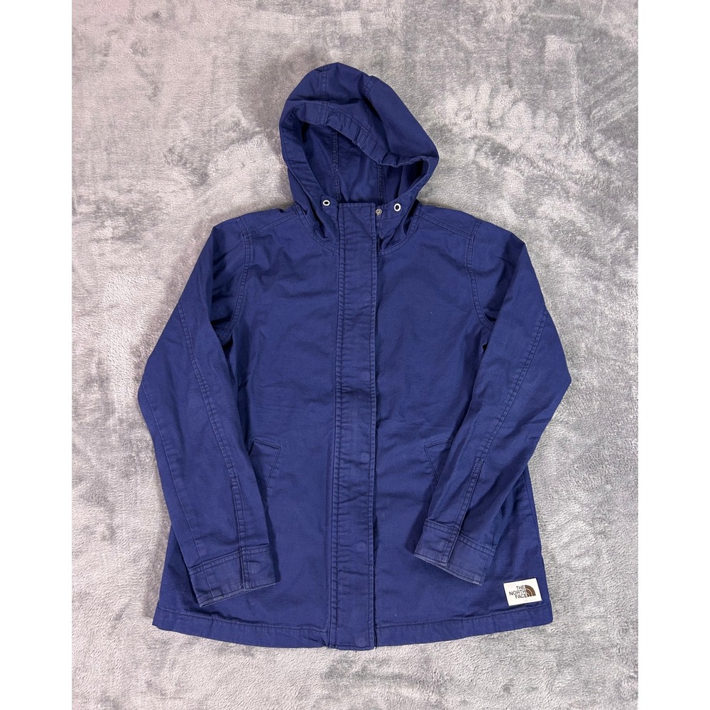 Y2K The North Face Womens Navy Blue Hooded‎ Cotton Field Jacket XS